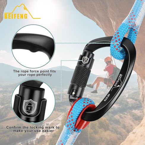 Auto locking climbing carabiner, 25KN black twist lock heavy duty carabiner, UIAA certified D-type large carabiner suitable for climbing, rappelling, rescue, hammock, swing etc in Saudi Arabia