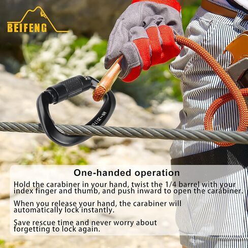 Auto locking climbing carabiner, 25KN black twist lock heavy duty carabiner, UIAA certified D-type large carabiner suitable for climbing, rappelling, rescue, hammock, swing etc in Saudi Arabia