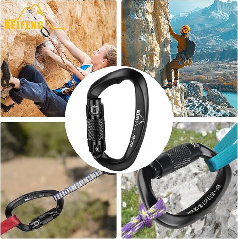 Auto locking climbing carabiner, 25KN black twist lock heavy duty carabiner, UIAA certified D-type large carabiner suitable for climbing, rappelling, rescue, hammock, swing etc in Saudi Arabia
