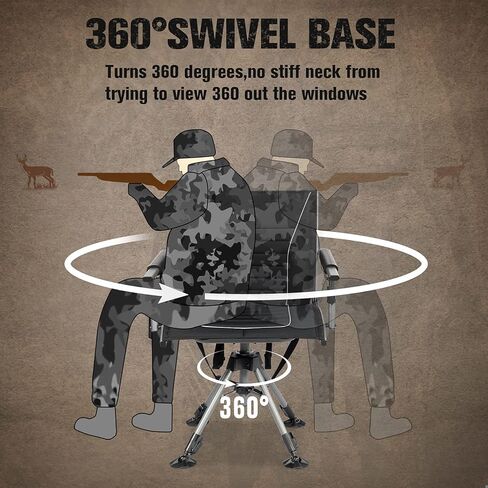 كرسي صيد دوار صامت 360 درجة من أي وقت مضى للستائر، مقاعد صيد قابلة للطي قابلة للتعديل مع مساند للذراعين للأنشطة الخارجية، صيد الأسماك، دعم 300 رطل in Kuwait
