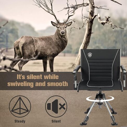 كرسي صيد دوار صامت 360 درجة من أي وقت مضى للستائر، مقاعد صيد قابلة للطي قابلة للتعديل مع مساند للذراعين للأنشطة الخارجية، صيد الأسماك، دعم 300 رطل in Kuwait
