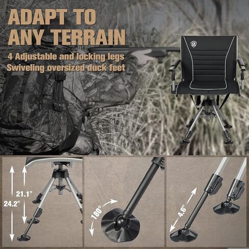 كرسي صيد دوار صامت 360 درجة من أي وقت مضى للستائر، مقاعد صيد قابلة للطي قابلة للتعديل مع مساند للذراعين للأنشطة الخارجية، صيد الأسماك، دعم 300 رطل in Kuwait