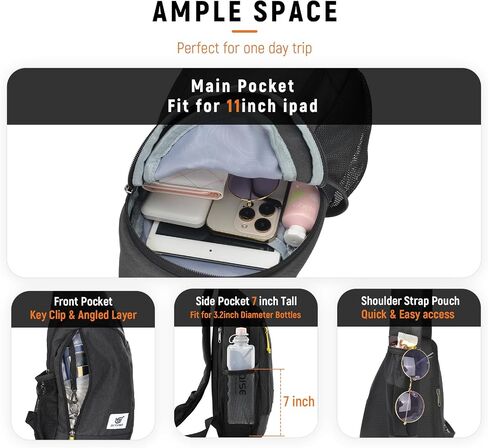 SKYSPER Sling Bag RFID Crossbody Sling Backpack Cross Body Shoulder Travel Bag Hiking Daypack for Women Men(Black) in Saudi Arabia
