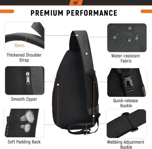 SKYSPER Sling Bag RFID Crossbody Sling Backpack Cross Body Shoulder Travel Bag Hiking Daypack for Women Men(Black) in Saudi Arabia