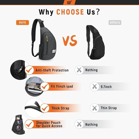 SKYSPER Sling Bag RFID Crossbody Sling Backpack Cross Body Shoulder Travel Bag Hiking Daypack for Women Men(Black) in Saudi Arabia