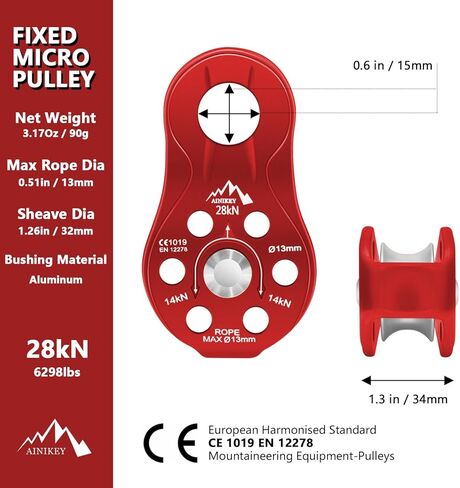 بكرة صغيرة ذات لوحة ثابتة، 28KN CE معتمدة للأغراض العامة، بكرات حبل ألومنيوم صغيرة للسحب/التزوير/التسلق/الأعمال العالية/الهبوط بالحبل وما إلى ذلك (وحدة واحدة (بكرة برتقالية 28KN)) in Kuwait