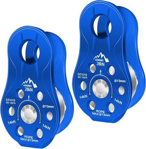 Fixed Plate Micro Pulley, 28KN CE Certified General Purpose Small Aluminum Rope Pulleys Slack Tender for Hauling/Rigging/Climbing/Aloft Work/Rappelling etc (One Unit (28KN Pulley Blue)) in Saudi Arabia