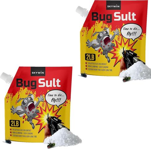 ملح سكايوين لرماة الطيران الذين يطلقون الملح، 2 رطل. Salt for Fly Shooter - عبوتان من ملح الحبوب الكبيرة لتعزيز تأثير الذباب مع صنبور سهل الصب، من أجل Salt Shooter Fly in Kuwait
