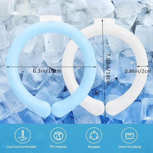 2Pcs Ice Ring, Neck Cooling Tube, Neck Ice Pack, Reusable Ice Ring Neck Cooler, Neck Cooling Ring for Indoor Outdoor Summer Hot Weather, Blue+ White in Saudi Arabia