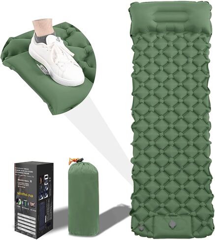 Sleeping Pad for Camping - Inflatable Camping Mat, Ultralight Air Mattress,Built-in Foot Pump Backpacking Sleeping Pad,Compact Sleeping Mats for Camping、Hiking、Traveling (Forest Green) in Saudi Arabia