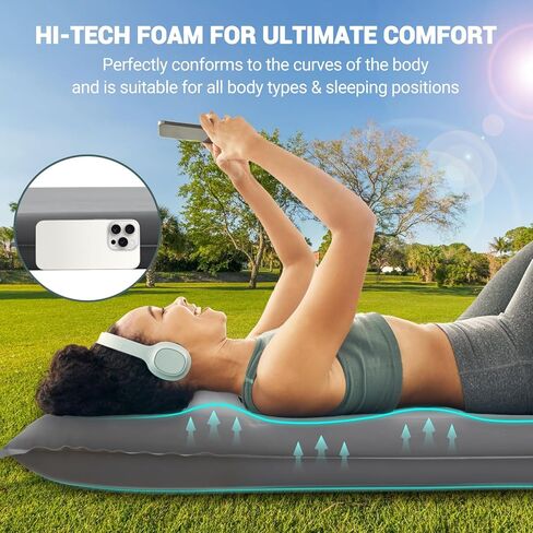 Elegear Self Inflating Sleeping Pad, Built-in Electric Pump 3.1" Ultra-Thick Memory Foam Camping Mattress Pad with Pillow Double Sleeping Pad for Camping R-value 9.5 Foam Camping Pad for Car/Traveling in Kuwait