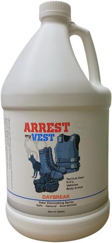 بخاخ Arrest My Vest لإزالة الروائح الكريهة من الدرجة العسكرية لدرع الجسم، والعتاد التكتيكي، ومعدات K9. آمن على جميع السترات الباليستية والأقمشة ومعدات الشرطة - عطر الفجر - زجاجة سعة 1 جالون in Kuwait