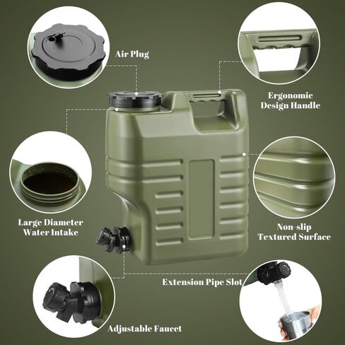 إبريق ماء للتخييم سعة 3.2 جالون، حاوية مياه للتخييم باللون الأخضر مع حنفية، خزان مياه محمول للتنزه في الهواء الطلق ومستلزمات الطوارئ للنزهات، خالية من مادة BPA in Kuwait
