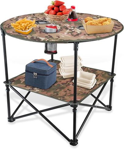 Portable Beach Table, Picnic Table 29 Inch Folding Table with 4 Cup Holders and Bag, Lightwegiht Camping Table, Tables for Beach, Outside, Picnic, Patio in Kuwait
