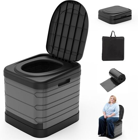 XXL Portable Toilet for Adults, Upgraded Camping Toilets Collapsible Toilet Extra Large 16.7-inch High Porta Potty for Camping Outdoor Activities and Travel, 18.1‘’*16.7''*16.7'' Gray in Saudi Arabia