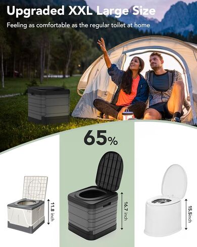 XXL Portable Toilet for Adults, Upgraded Camping Toilets Collapsible Toilet Extra Large 16.7-inch High Porta Potty for Camping Outdoor Activities and Travel, 18.1‘’*16.7''*16.7'' Gray in Saudi Arabia