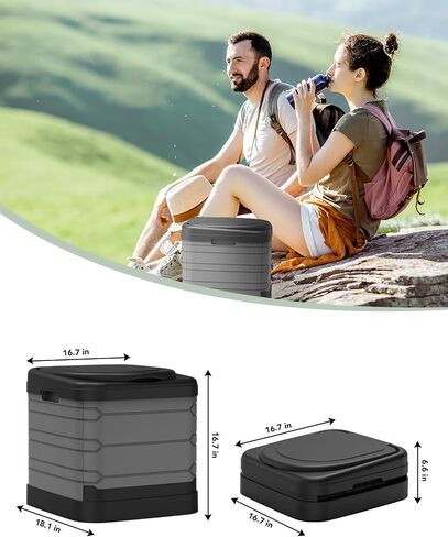 XXL Portable Toilet for Adults, Upgraded Camping Toilets Collapsible Toilet Extra Large 16.7-inch High Porta Potty for Camping Outdoor Activities and Travel, 18.1‘’*16.7''*16.7'' Gray in Saudi Arabia