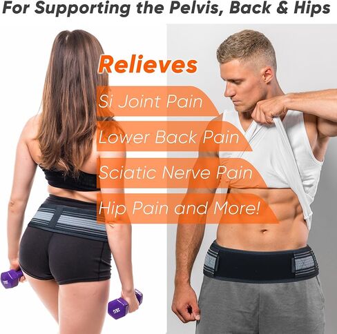 حزام الورك العجزي الحرقفي SI - حزام عرق النسا للنساء والرجال، تخفيف آلام أسفل الظهر، العجزي الحرقفي، الوركي، الحوض، القطني، الورك، الساق، العصب العجزي (رمادي، مقاس الورك العادي 32-47 بوصة) in Kuwait