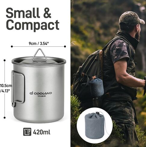 Odoland Titanium Camping Cookware 420ML Titanium Pot with Lid and Spork Lightweight Camping Pot for Backpacking Hiking Traveling and Picnic in Saudi Arabia