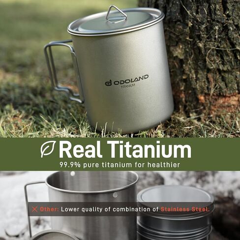 Odoland Titanium Camping Cookware 420ML Titanium Pot with Lid and Spork Lightweight Camping Pot for Backpacking Hiking Traveling and Picnic in Saudi Arabia