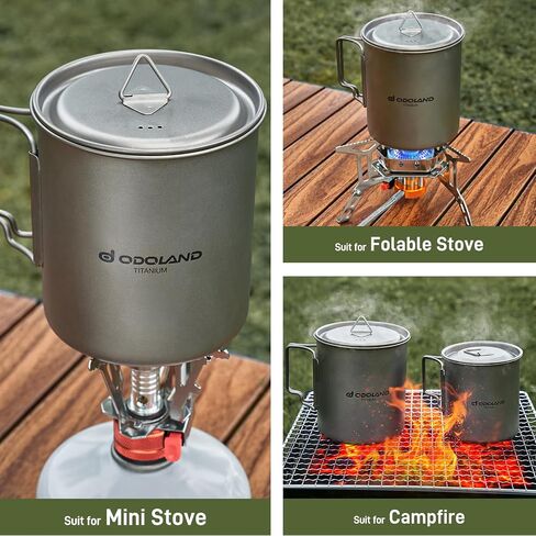 Odoland Titanium Camping Cookware 420ML Titanium Pot with Lid and Spork Lightweight Camping Pot for Backpacking Hiking Traveling and Picnic in Saudi Arabia