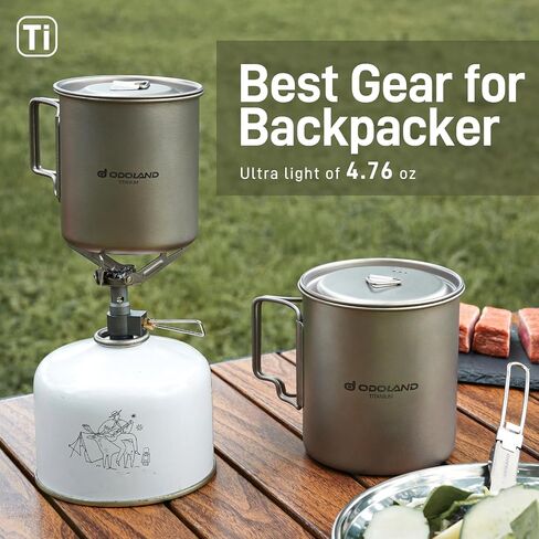 Odoland Titanium Camping Cookware 420ML Titanium Pot with Lid and Spork Lightweight Camping Pot for Backpacking Hiking Traveling and Picnic in Saudi Arabia
