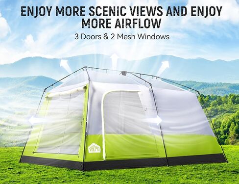 8/10 Person Camping Tent, Pop-Up Family Tent for Instant Easy Setup, Spacious Interior, Includes Rainfly, Room Divider, Carry Bag, Backpacking Tents for Camping, Hiking, Sleepovers in Saudi Arabia
