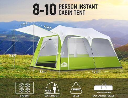 8/10 Person Camping Tent, Pop-Up Family Tent for Instant Easy Setup, Spacious Interior, Includes Rainfly, Room Divider, Carry Bag, Backpacking Tents for Camping, Hiking, Sleepovers in Saudi Arabia
