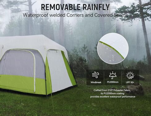 8/10 Person Camping Tent, Pop-Up Family Tent for Instant Easy Setup, Spacious Interior, Includes Rainfly, Room Divider, Carry Bag, Backpacking Tents for Camping, Hiking, Sleepovers in Saudi Arabia