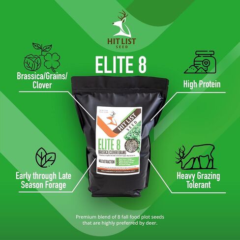 Elite 8 Fall Deer Food Plot Blend, 10 lbs (1/2 Acre) -Turnip, Radish, Forage Brassica, Clover, Wheat, Rye, Oats, Peas, Whitetail, Blacktail, Deer, Elk, Hunting, High Protein, Attractive in Saudi Arabia