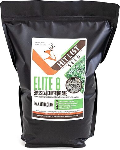 Elite 8 Fall Deer Food Plot Blend, 10 lbs (1/2 Acre) -Turnip, Radish, Forage Brassica, Clover, Wheat, Rye, Oats, Peas, Whitetail, Blacktail, Deer, Elk, Hunting, High Protein, Attractive in Saudi Arabia
