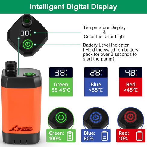 WADEO Portable Shower for Camping, Outdoor Electric Shower Rechargeable Pump with Intelligent Digital Display, Camping Shower Head Nozzle for Camping, Hiking, Traveling, Washing in Saudi Arabia