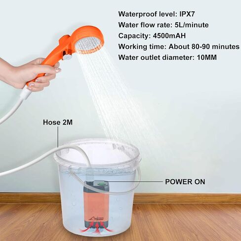 WADEO Portable Shower for Camping, Outdoor Electric Shower Rechargeable Pump with Intelligent Digital Display, Camping Shower Head Nozzle for Camping, Hiking, Traveling, Washing in Saudi Arabia