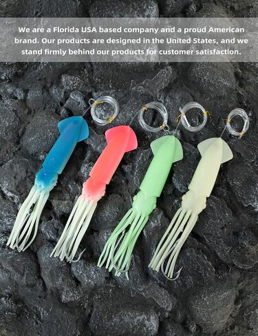 BLUEWING Upgraded Lighted Glow Squid Lure 9/12in Soft Fishing Trolling Squid Lure Water Activate LED Dual-End Flashing Lights Lure with SS Trolling Hook and 300lb Mono Line Deep Drop Light Up to 150h in Kuwait