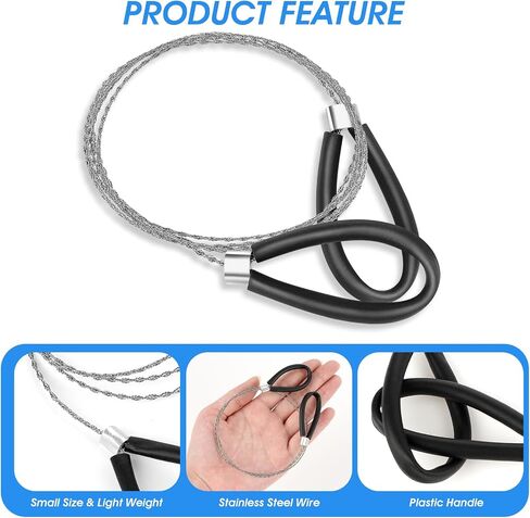 Wire Saw 2Pcs Stainless Steel Cable Saw Survival Hand Pocket String Rope Saw Emergency Survival Saw Pvc Pipe Cutting Tool For Cutting Wood Camping Saw Camping Hiking Hunting（Black 27.56 Inch） in Saudi Arabia