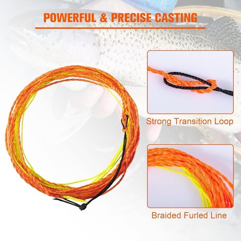Goture Tenkara Line 2 قطعة خط صيد مدبب من البوليستر، خط طائر مضفر ملفوف، خط طيران بطول 12 قدم/3.6 متر، لون برتقالي مختلط in Saudi Arabia