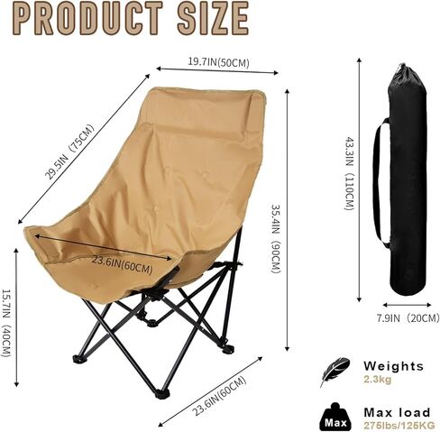 OverSize Foldable Outdoor Chair, Lawn Chair, Highback Camping Chairs for Adults, Folding chairs for Outside, Thickened Steel Pipe, Padded with Cotton, Side Pocket & Carry Bag in Kuwait