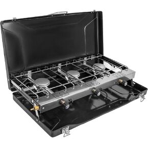 3-Burner Propane Camping Stove 19800 BTUs, Portable Camp Stove with 3 Adjustable Burners, Portable Camping Grill, Built-in Carrying Handle For for Car Camping BBQ Picnics Cooking