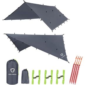 Gold Armour Rainfly Tarp Hammock, Premium 20ft x 14.3ft Rain Fly Cover, Waterproof Ultralight Camping Shelter Canopy, Must Have Camping Accessories Camping Essential (Gray)
