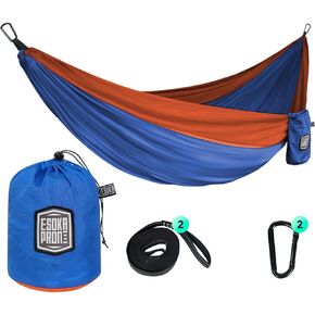 Portable Hammock,Lightweight Camping Hammock for Adult&Kid, with Tree Straps & Carabiners,Great for Outdoor,Indoor,Beach,Camping (Blue&Orange)