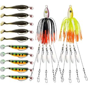 Alabama Rig Kit,2 Sets Umbrella Rig Fishing Lure Kit with Jig Heads and Trailers,5 Arms Fishing Umbrella Rigs Swimbait Lure for Trout Salmon Bass