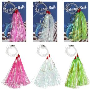 Fishing Bait Rigs Saltwater, 3/6packs Flounder Rigs with Bucktail Teaser Mylar Teaser Mono Leader Swivels Hi Lo Rig Fishing Rigs for Flounder Sea Bass Halibut Black Fishing