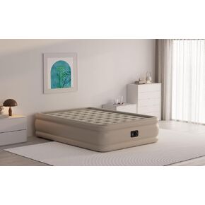 Air Mattress Twin with Built in Pump Self Inflating Fast Blow Up Full Queen Luxury Bed Comfortable in Sleep Plush Top Carry Bag Included Ideal for Home Camping Visitors (Khaki, 18" Twin)