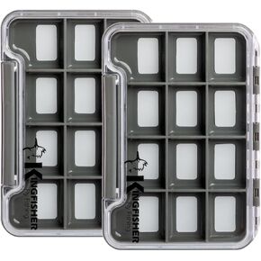 Slim Waterproof Magnetic Compartment Fly Box, 2 Pack (Gray Box - 8 Compartments)