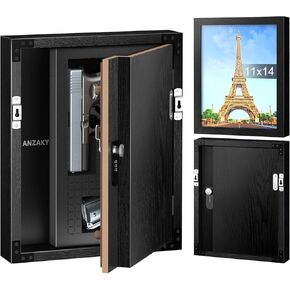 Hidden Safe with Lock, Wooden Picture Frame Diversion Safe, Large Hidden Money Safe with Customizable Foam, Hidden Compartment, Secret Decor Concealment Furniture, 11 x 14 inchs, Black