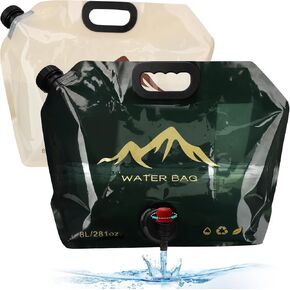 2PC-Collapsible Water Container Bag with Spigot,Outdoor Water Container,BPA Free Food Grade Water Jug,Folding Water Storage Bag for Camping,Hiking & Survival Kit,Sport,8L/2.1Gallon,-Beige/Green