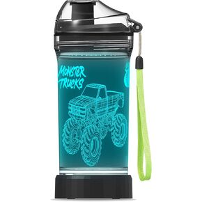 YuanDian 3D Glowing Water Bottle with 3D Monster Truck Design- 14 OZ Tritan BPA Free Eco-Friendly - Cool Drinking Cups Gift for School Kids Boy Girl Child Christmas Holiday