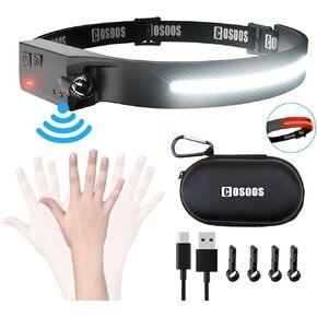 COSOOS Original 2 Rechargeable Headlamp Flashlight w/Red Light & Carry Case,1000Lumen Bright LED Head Lamp Wide Beam, Motion Sensor, 2.4oz Lightweight Headlight for Hiking & Camping Gear