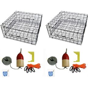 2-Pack of KUFA 28" Vinyl Coated Crab Tra & Accessory Kit (100' Lead Core Rope, Caliper,Harness,Bait Case & 14" Red/White Float) (S70+CAQ3) x2