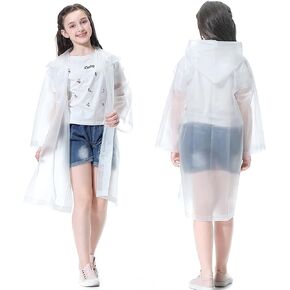 Rain Ponchos for Kids (2 Pack), Reusable Rain Jackets Waterproof EVA Raincoats with Hood for Boys and Girls